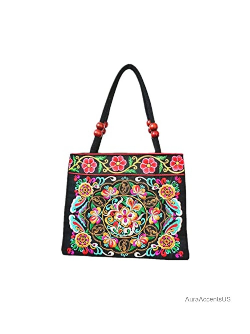 Embroidered Tote Bag Floral Ethnic Handbag Vintage Purse Travel Beach Bag